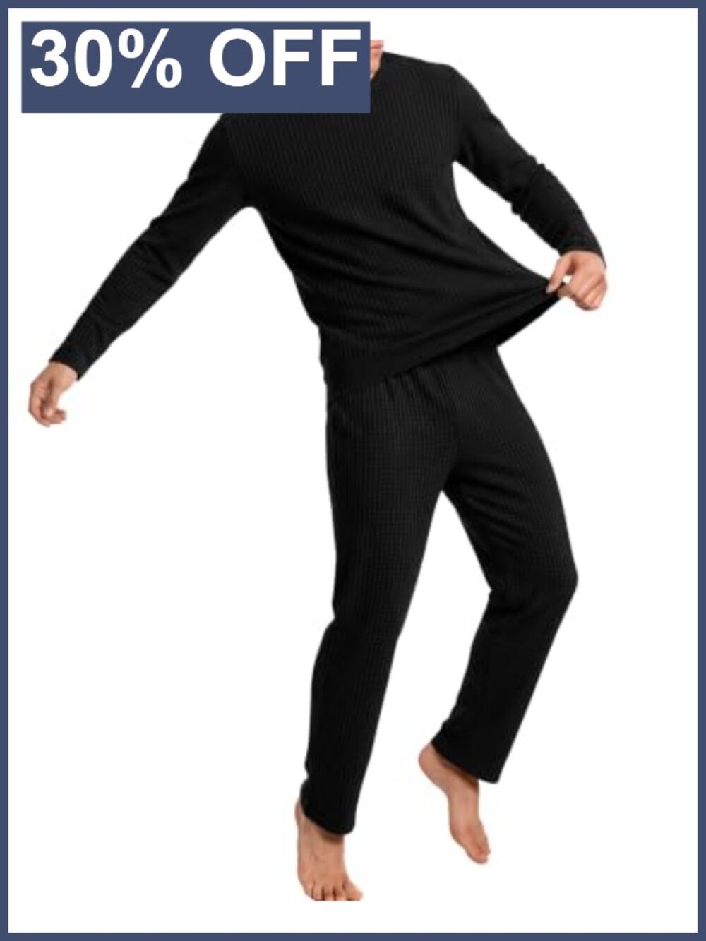 Waffle Knit Thermal Pajama Lounge Set Long Sleeve Crew Neck 2 Piece